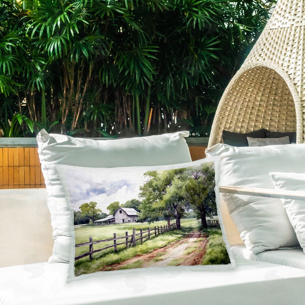 Ray Powers Country Cottage Path Outdoor Quick-Dry Polyester Printed Throw Pillow in Back Yard