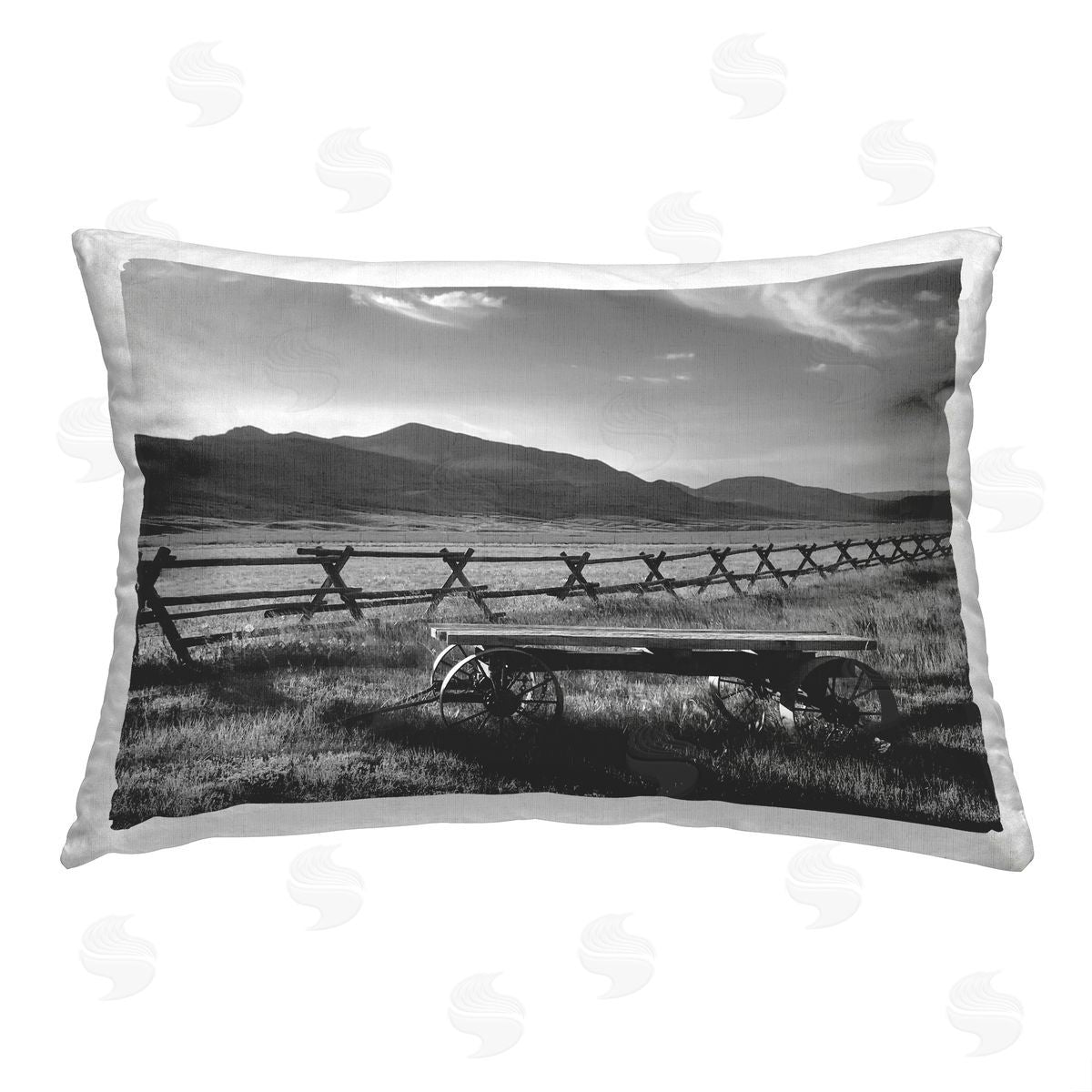 Steve Toole Rural Wagon & Fence Printed Plush Polyester Throw Pillow