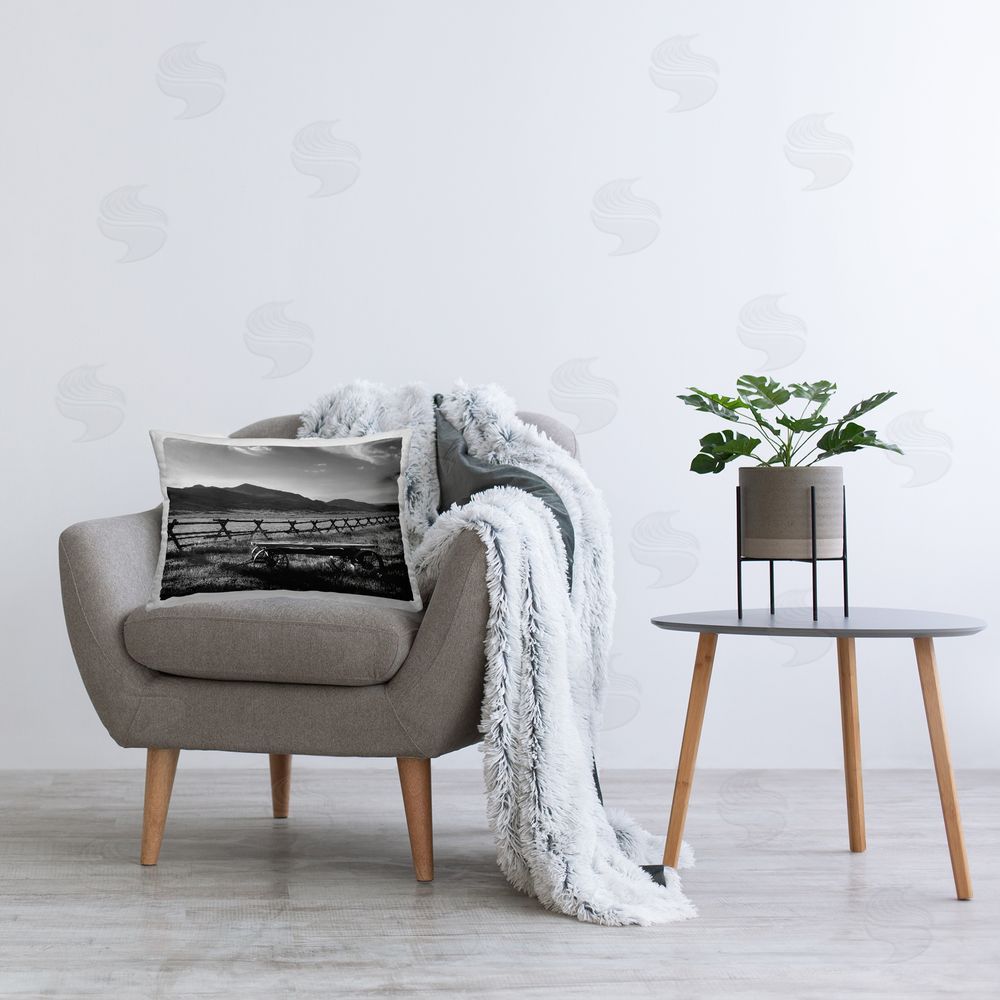 Steve Toole Rural Wagon & Fence Printed Plush Polyester Throw Pillow On Chair