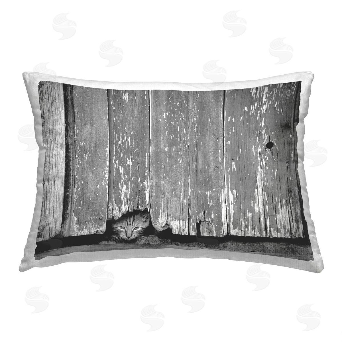 Steve Toole Kitten Peeking Barn Printed Plush Polyester Throw Pillow