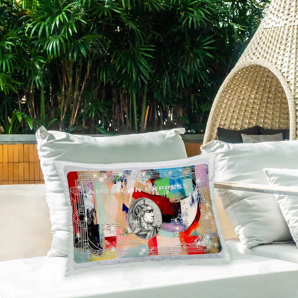 Ziwei Li Glam Credit Card Outdoor Quick-Dry Polyester Printed Throw Pillow in Back Yard