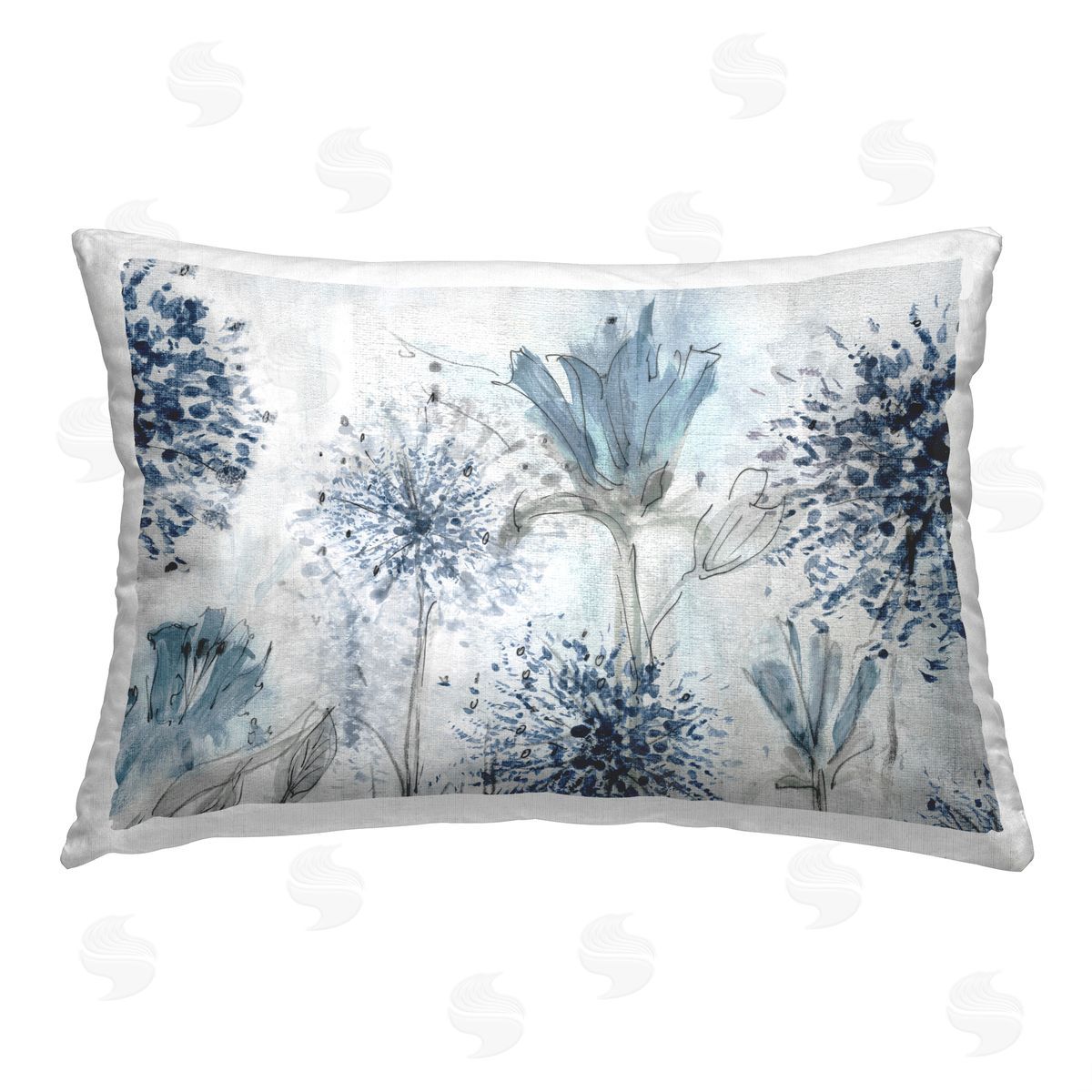 Susan Jill Blue Abstract Dandelions Printed Plush Polyester Throw Pillow