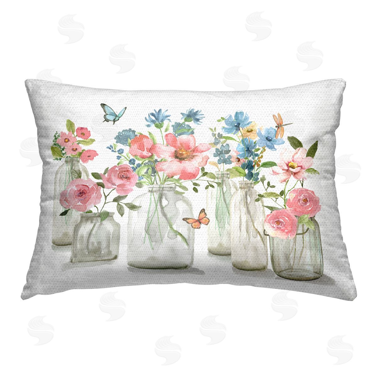 Nan Pink & Blue Florals Outdoor Quick-Dry Polyester Printed Throw Pillow
