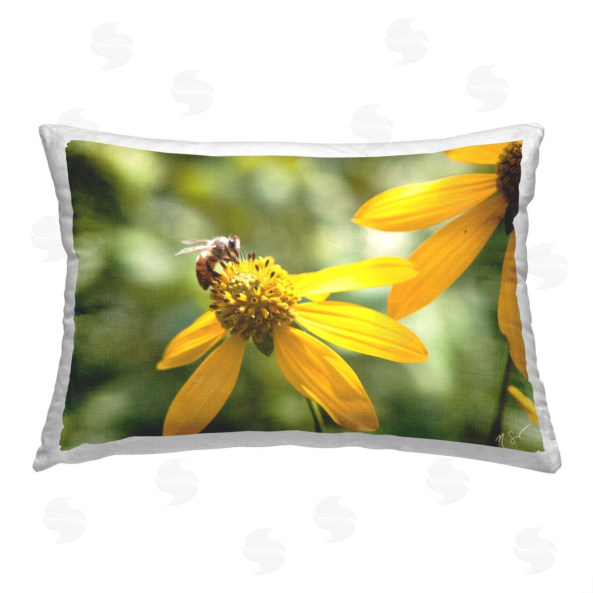 Nick Saez Bee on Daisies Printed Plush Polyester Throw Pillow