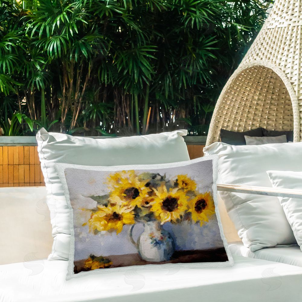 Ziwei Li Rustic Sunflower Vase Outdoor Quick-Dry Polyester Printed Throw Pillow in Back Yard