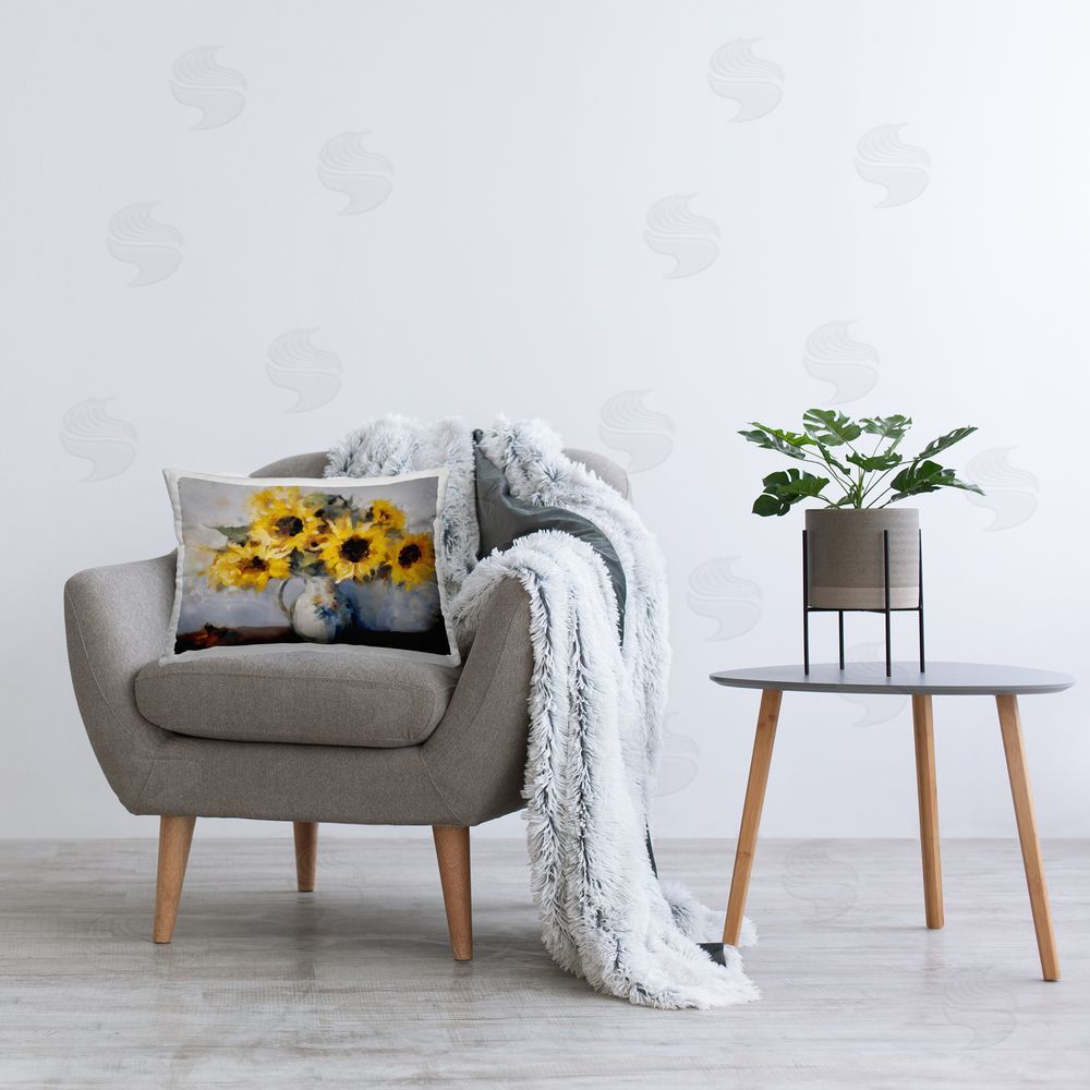 Ziwei Li Rustic Sunflower Vase Printed Plush Polyester Throw Pillow On Chair