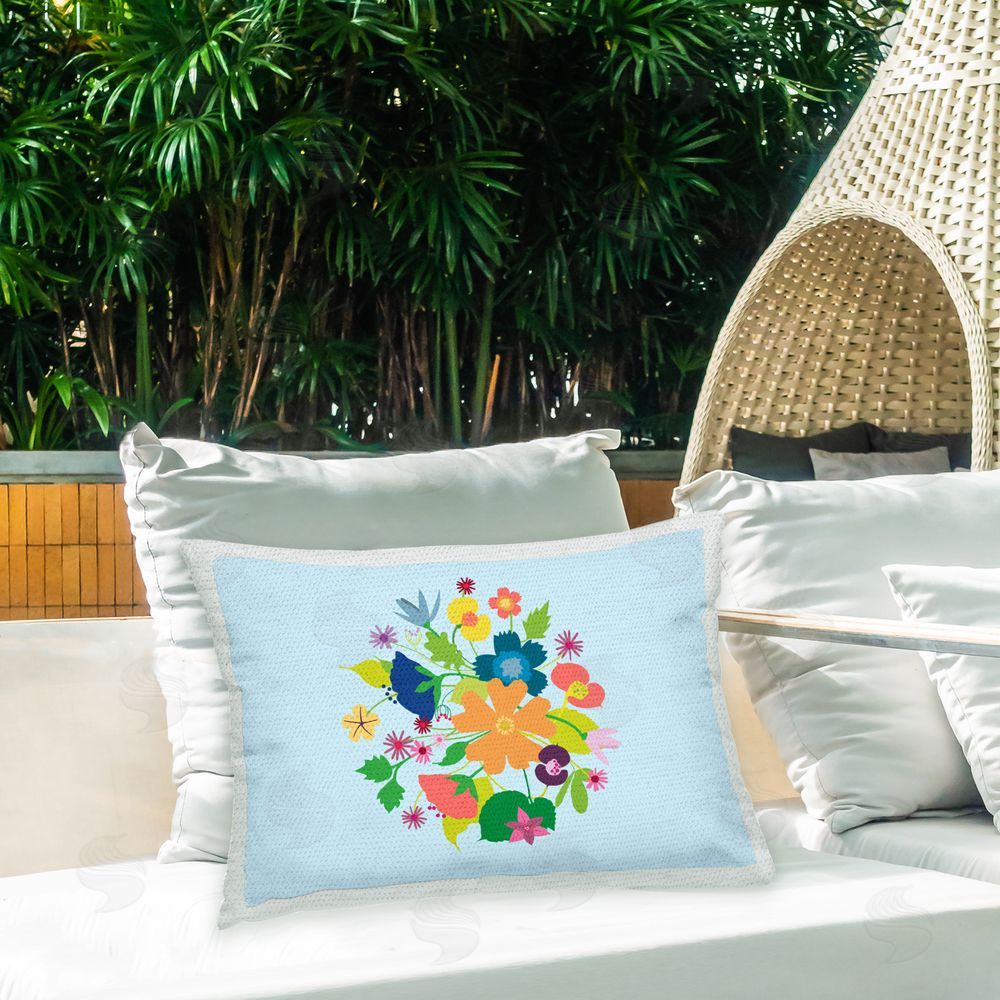 Pragya Kothari Vivid Flower Blooms Outdoor Quick-Dry Polyester Printed Throw Pillow in Back Yard