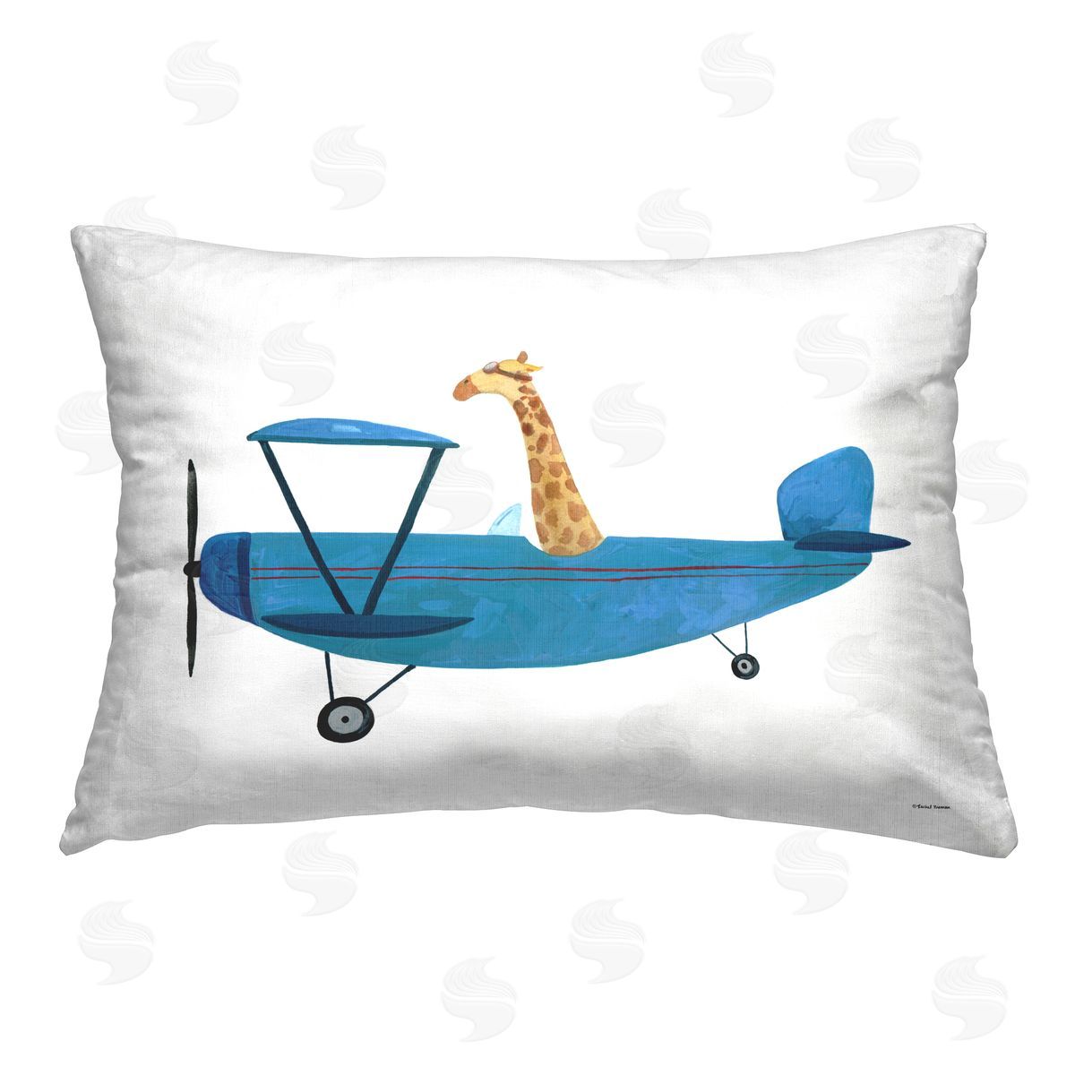 Rachel Nieman Giraffe Airplane Pilot Printed Plush Polyester Throw Pillow