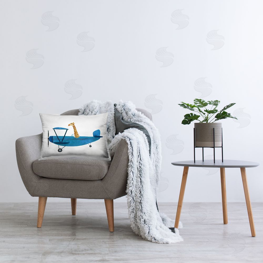 Rachel Nieman Giraffe Airplane Pilot Printed Plush Polyester Throw Pillow On Chair