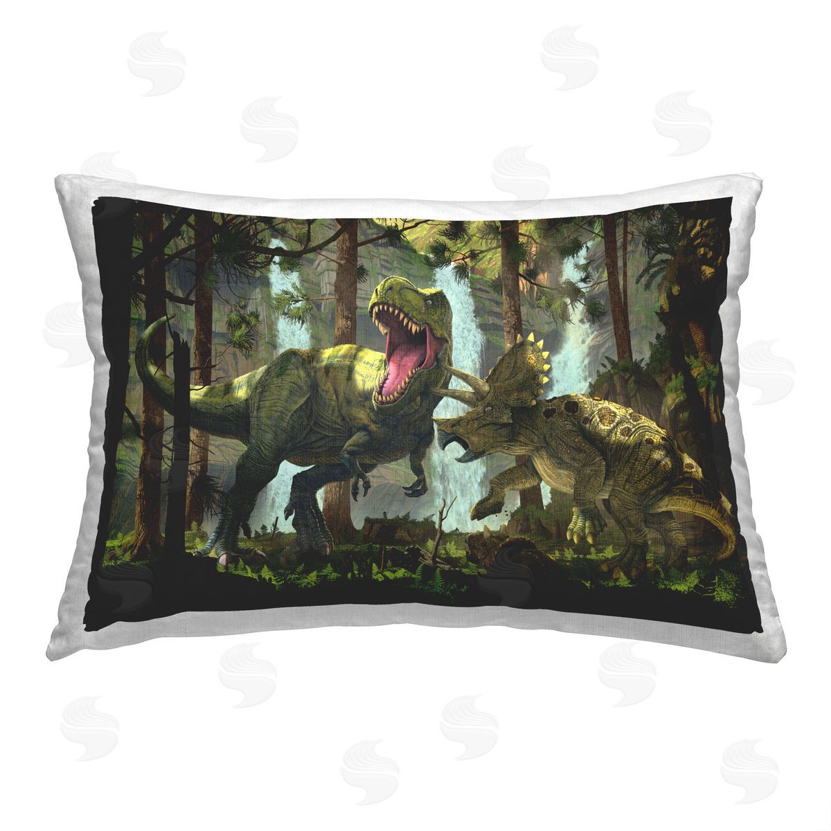 Vincent Hie Dinosaurs in Rainforest Printed Plush Polyester Throw Pillow