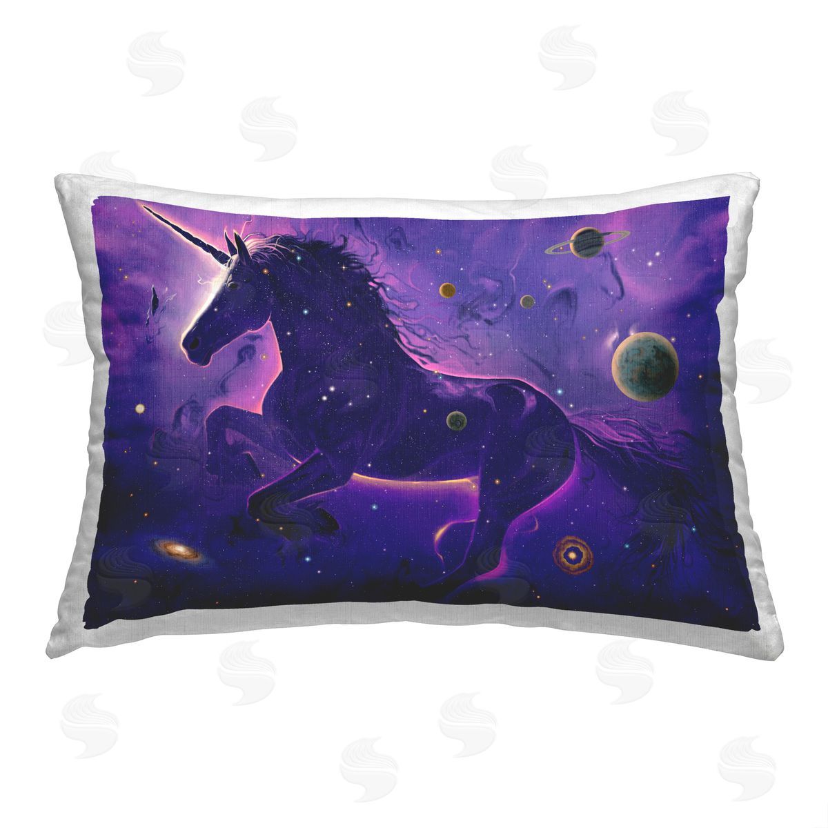 Vincent Hie Purple Unicorn Nebula Printed Plush Polyester Throw Pillow