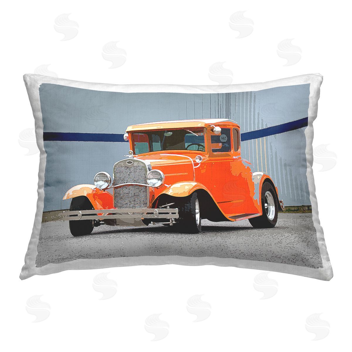 Clive Branson Orange Antique Car Printed Plush Polyester Throw Pillow