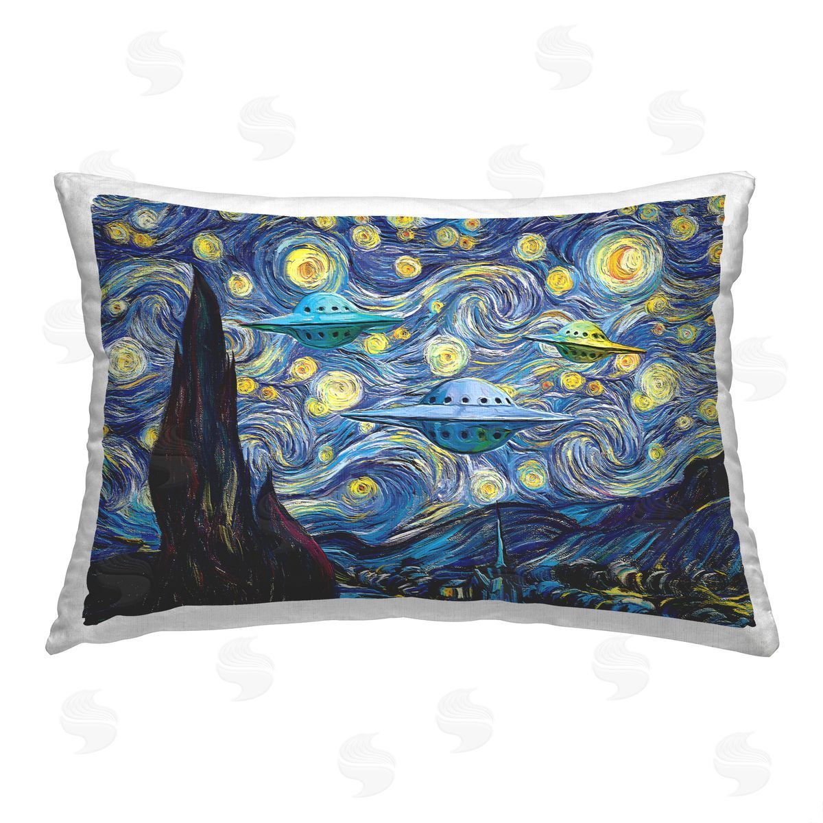 Oliver L. UFO in Starry Sky Printed Plush Polyester Throw Pillow