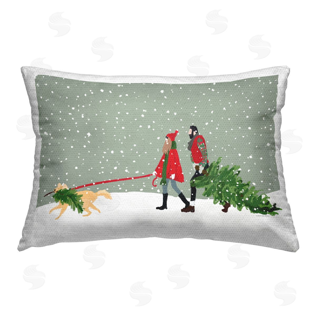 Kamdon Kreations Couple & Christmas Tree Outdoor Quick-Dry Polyester Printed Throw Pillow