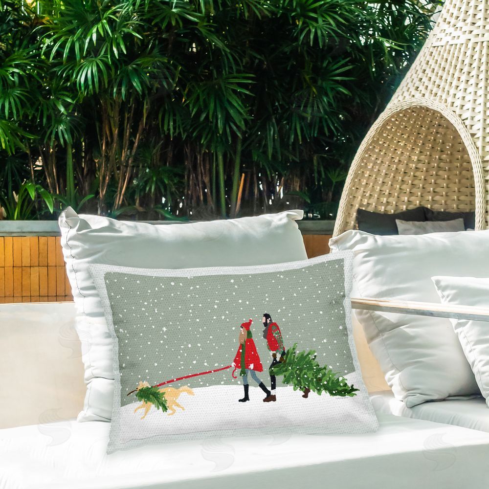 Kamdon Kreations Couple & Christmas Tree Outdoor Quick-Dry Polyester Printed Throw Pillow in Back Yard