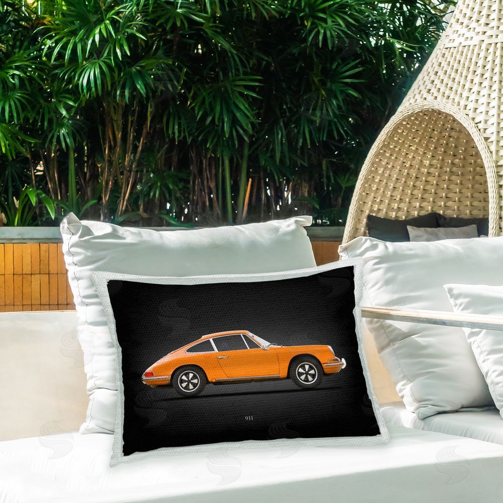 Mark Rogan Orange Antique Coupe Outdoor Quick-Dry Polyester Printed Throw Pillow in Back Yard