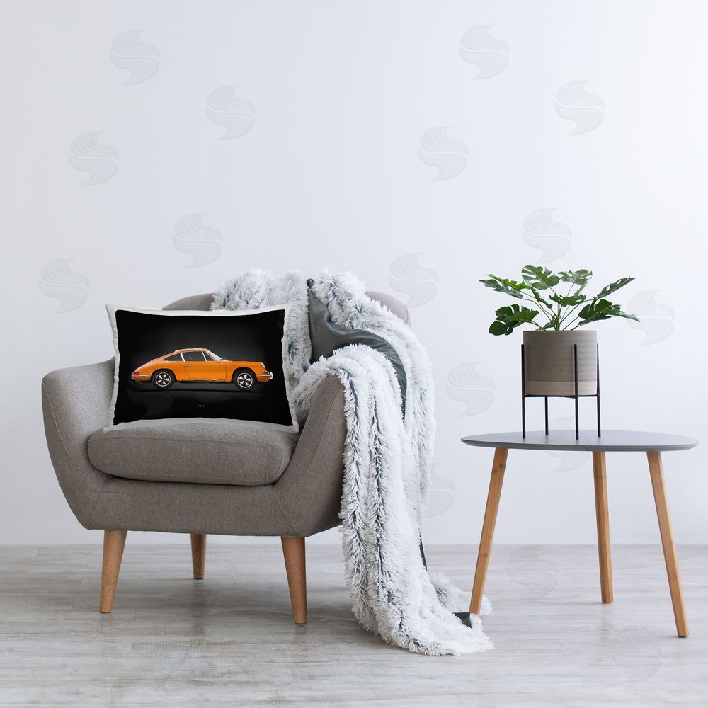 Mark Rogan Orange Antique Coupe Printed Plush Polyester Throw Pillow On Chair