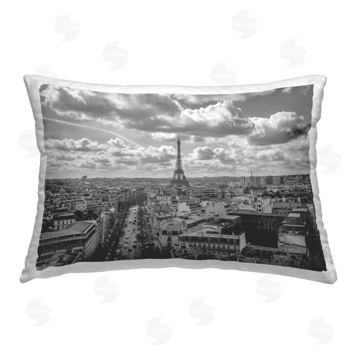 Silver Parisian City View Printed Plush Polyester Throw Pillow