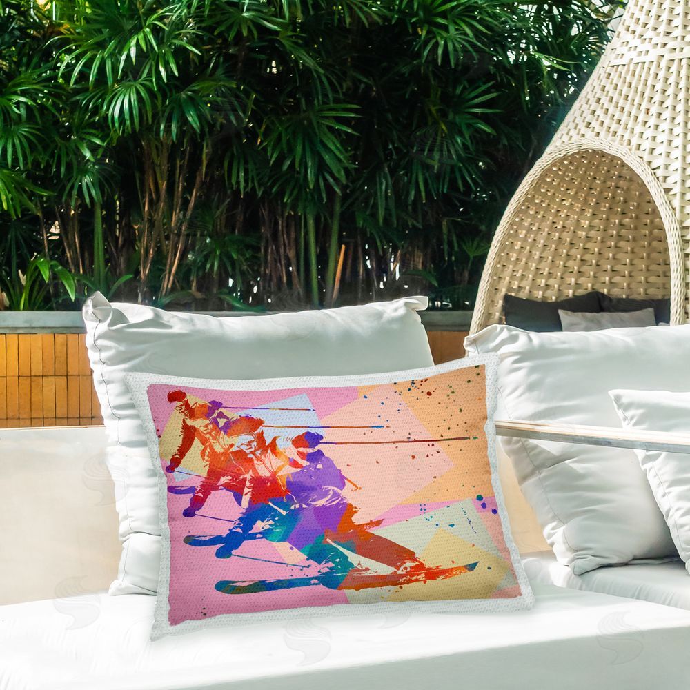 Daniel Sproul Modern Skiing Collage Outdoor Quick-Dry Polyester Printed Throw Pillow in Back Yard