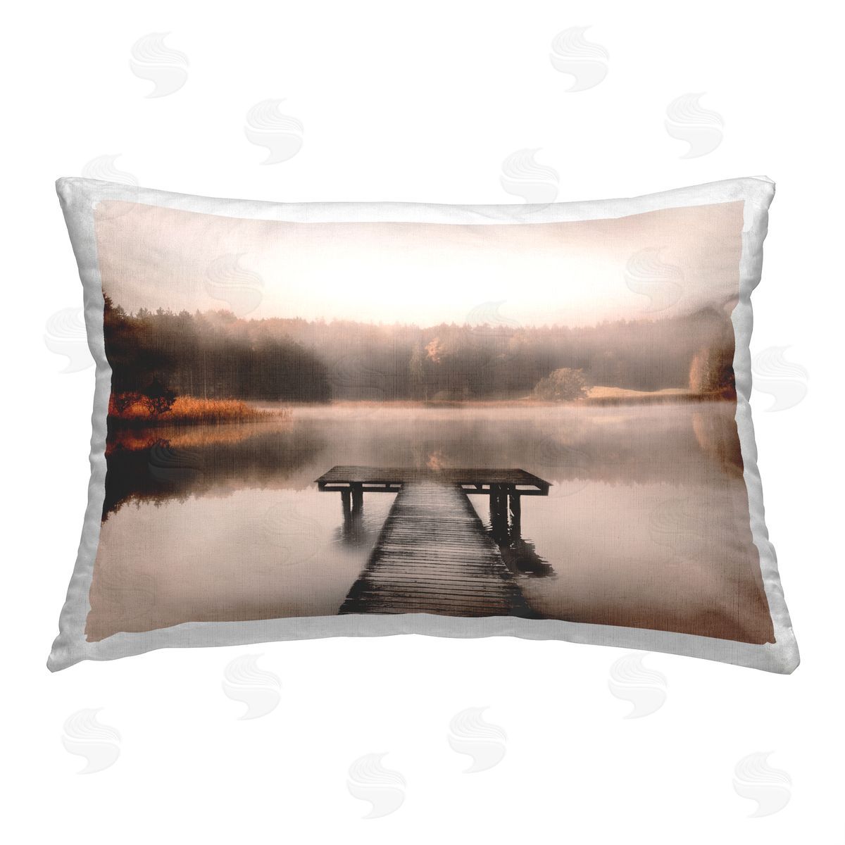 Irene Weisz Misty Lake Dock Printed Plush Polyester Throw Pillow