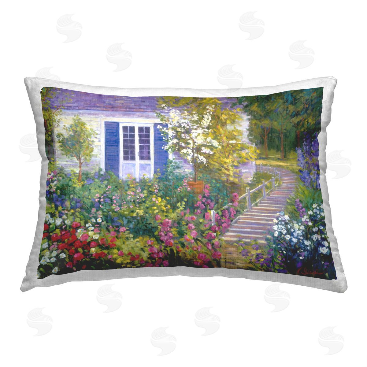 Alexi Fine Cottage Garden Path Printed Plush Polyester Throw Pillow