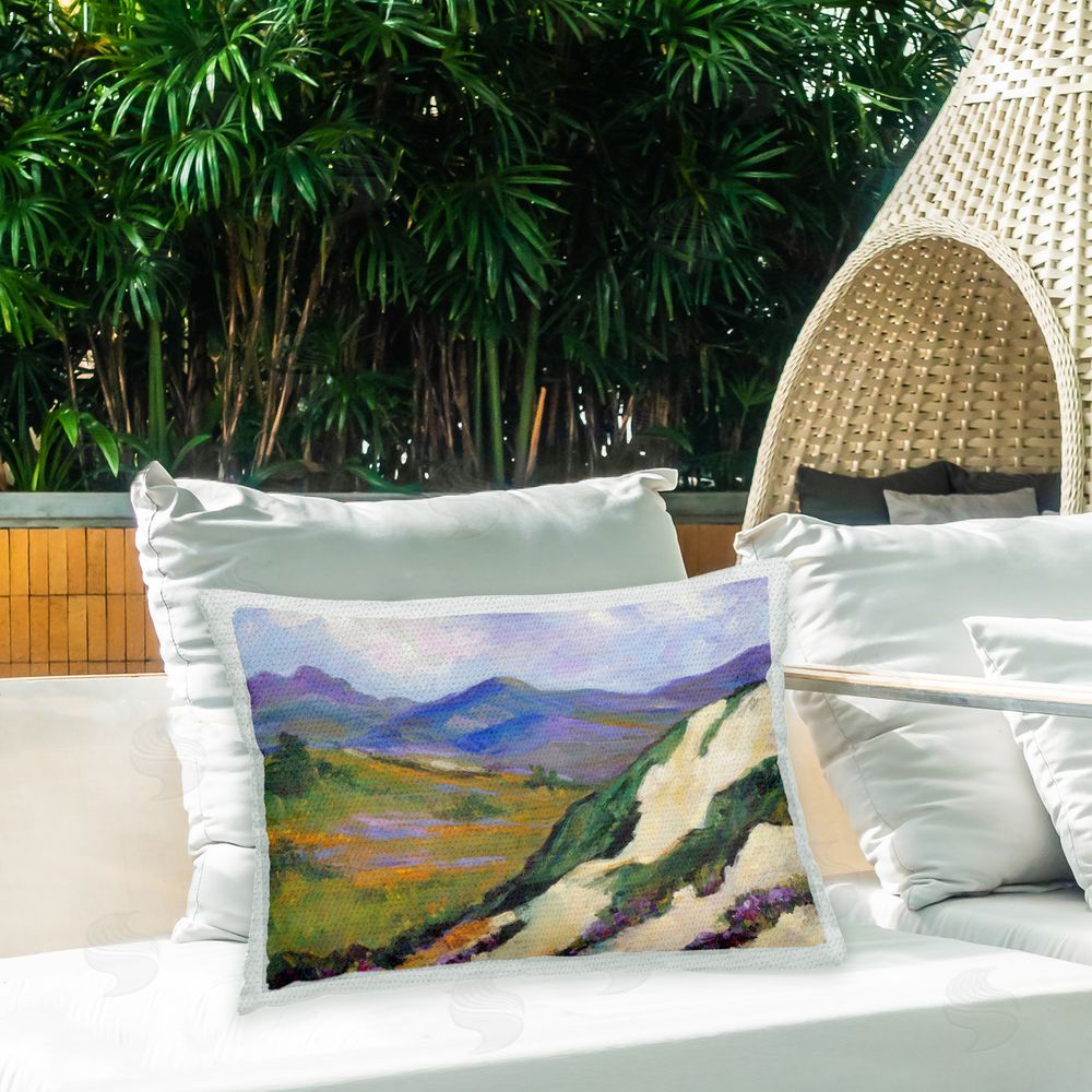 Alexi Fine Mountain Hills Landscape Outdoor Quick-Dry Polyester Printed Throw Pillow in Back Yard