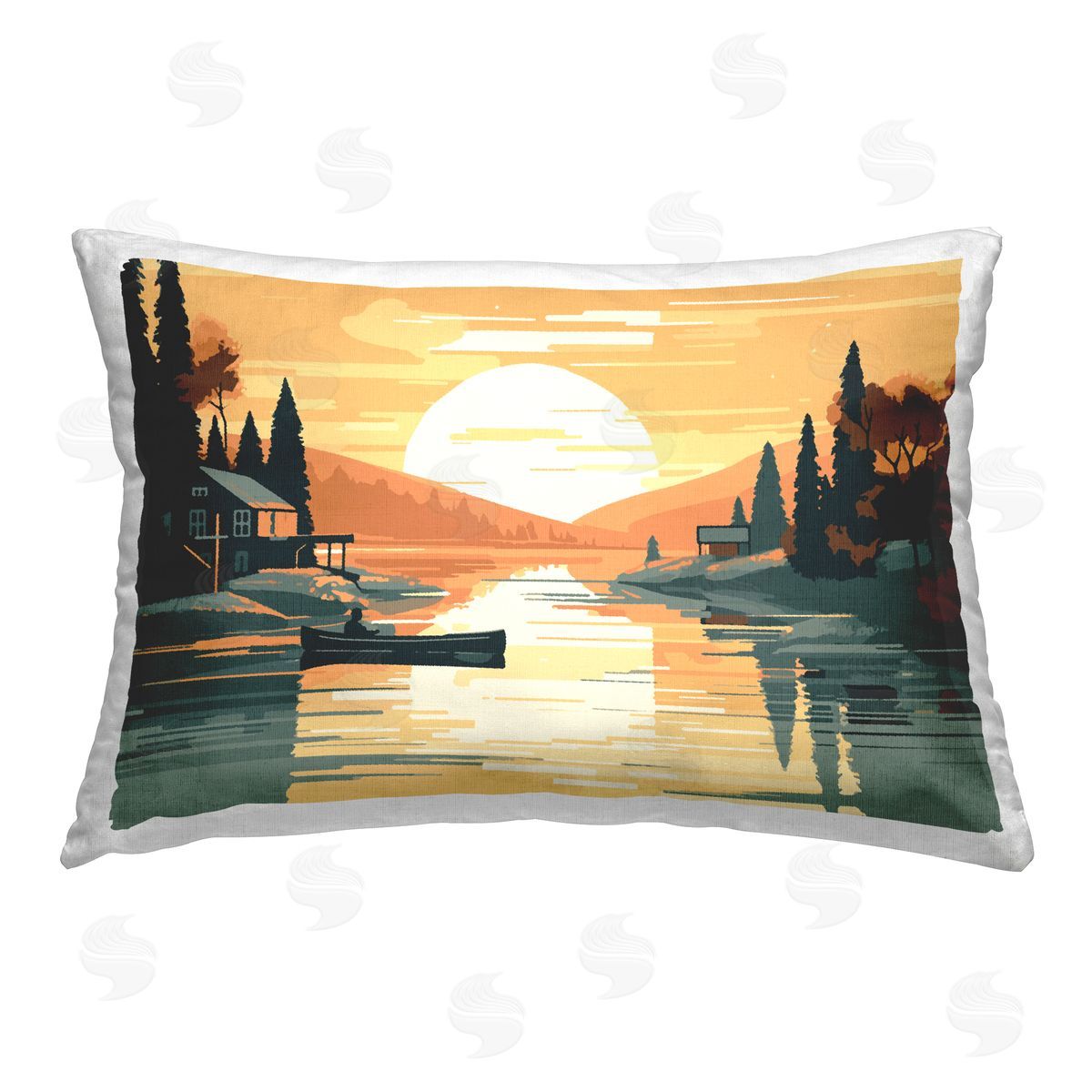 Ziwei Li Canoe & Lake Sunset Printed Plush Polyester Throw Pillow