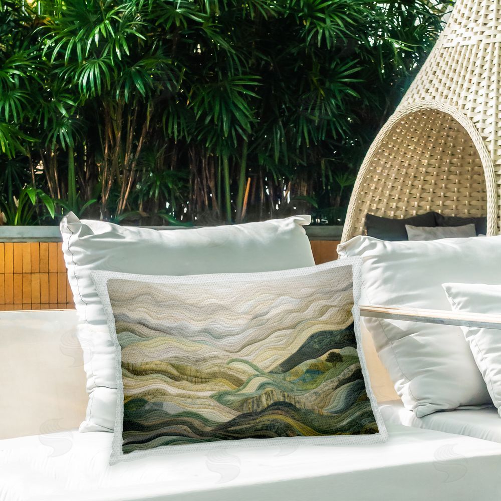 Riley B Abstract Hills Landscape Outdoor Quick-Dry Polyester Printed Throw Pillow in Back Yard