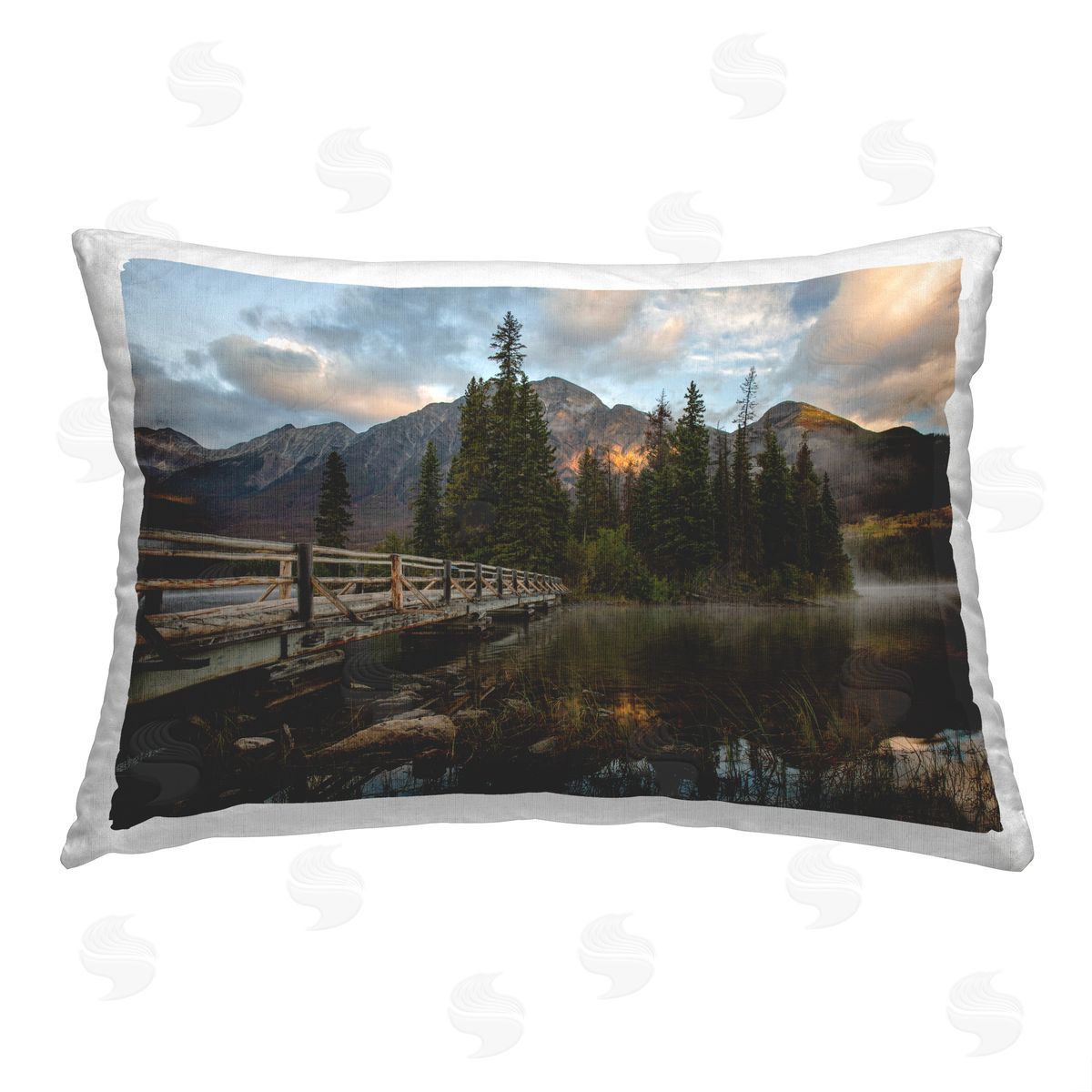 Daniel Sproul Sunlit Lake Bridge Printed Plush Polyester Throw Pillow