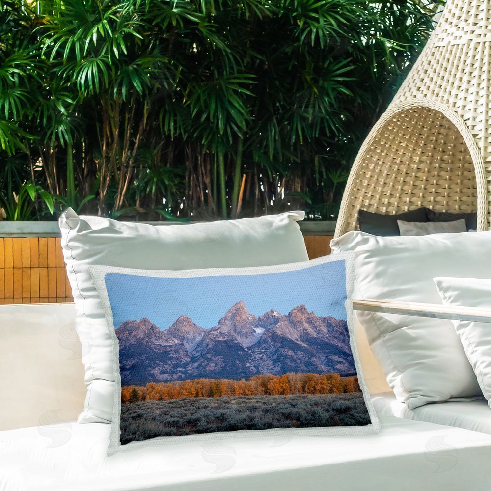 Daniel Sproul Mountain Peaks Landscape Outdoor Quick-Dry Polyester Printed Throw Pillow in Back Yard