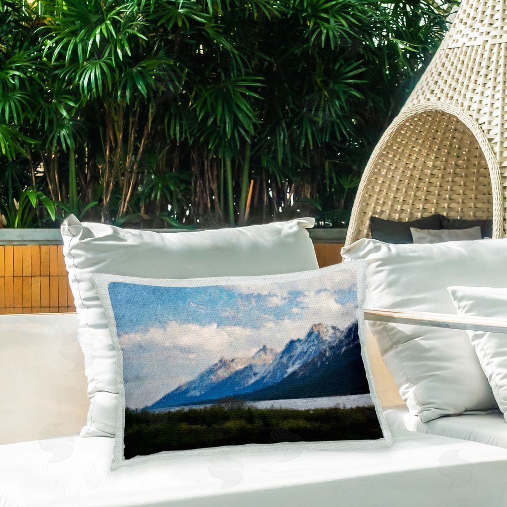 Daniel Sproul Cloudy Mountain View Outdoor Quick-Dry Polyester Printed Throw Pillow in Back Yard