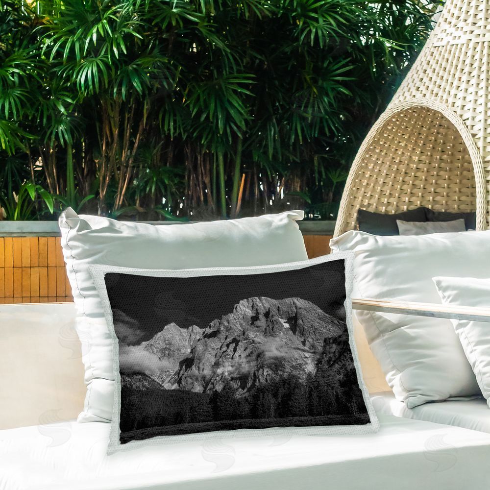 Daniel Sproul Foggy Mountain Peak Outdoor Quick-Dry Polyester Printed Throw Pillow in Back Yard