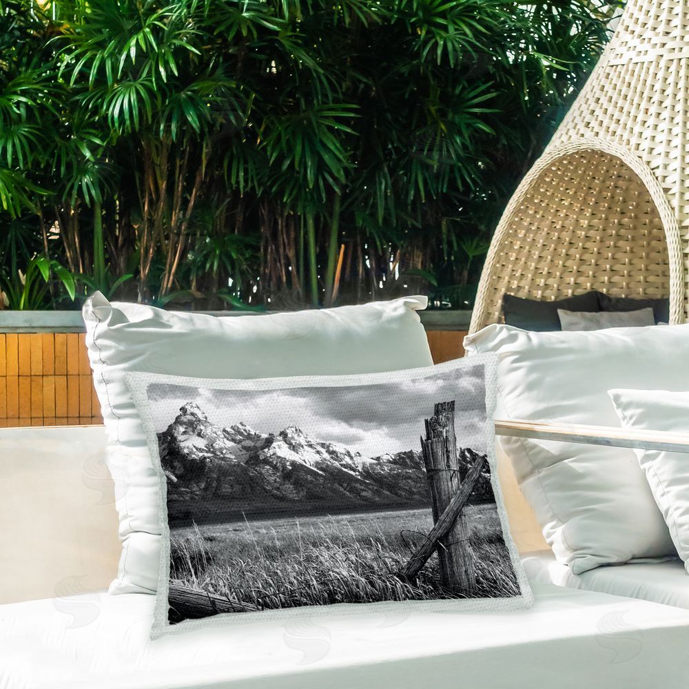 Steve Toole Rustic Rural Fence Outdoor Quick-Dry Polyester Printed Throw Pillow in Back Yard