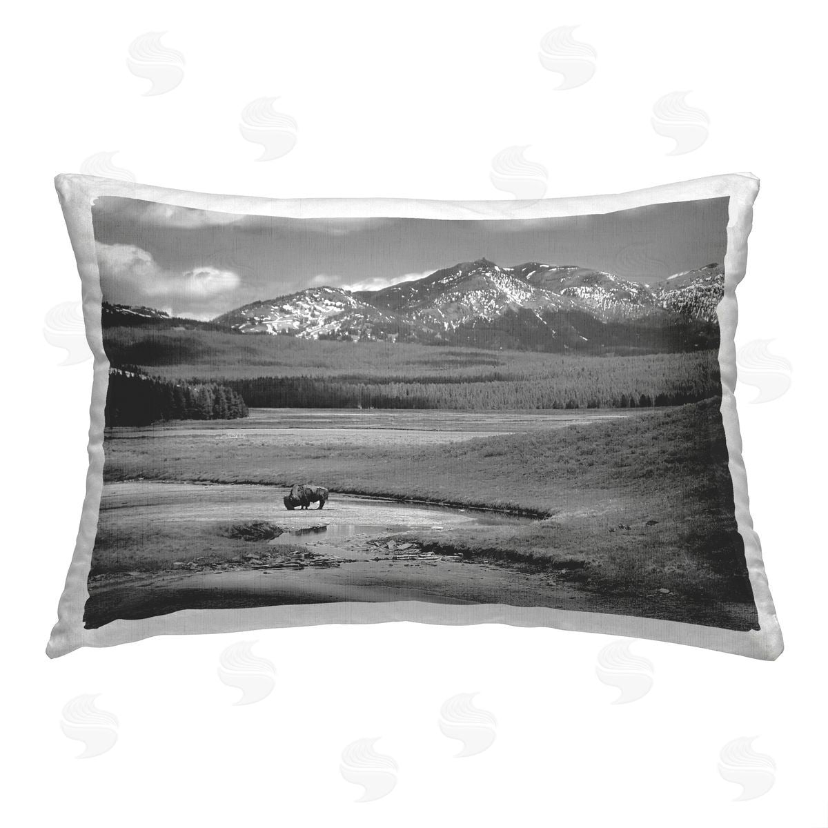 Steve Toole Rural Country Bison Printed Plush Polyester Throw Pillow