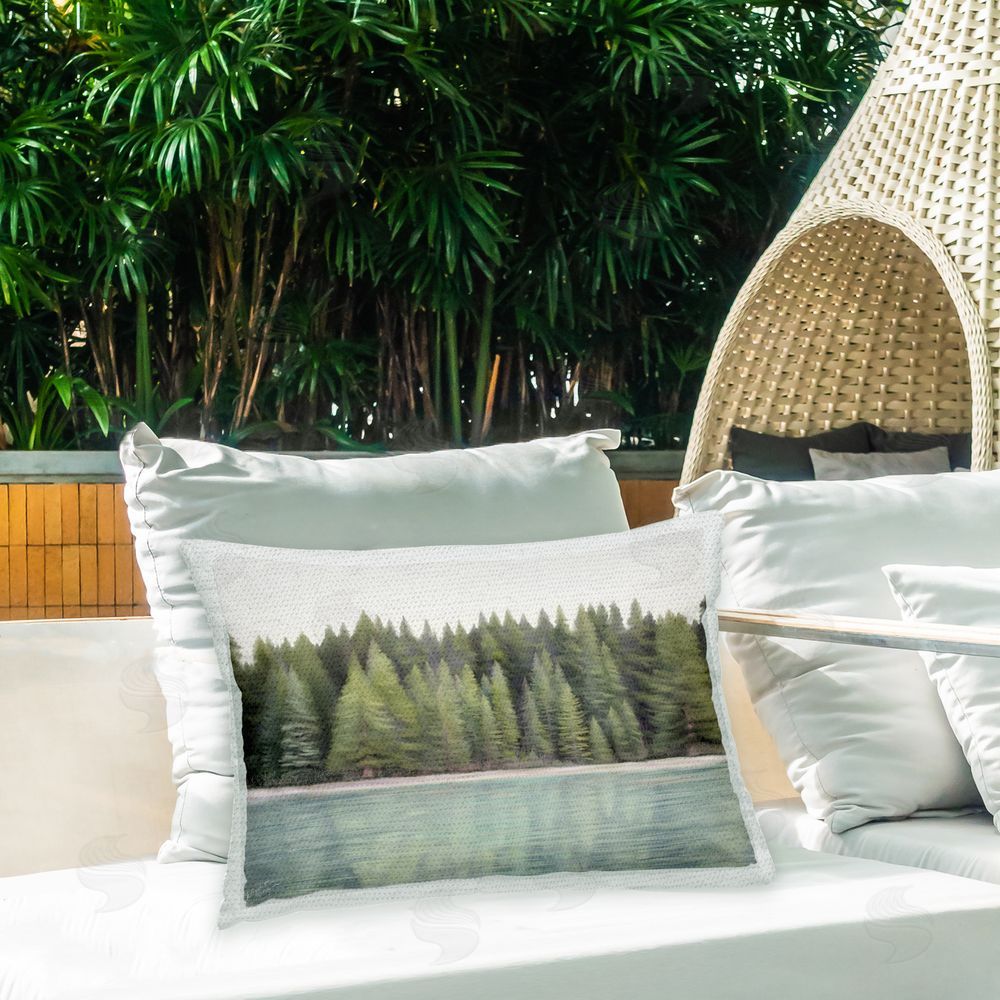 Elizabeth Medley Lake & Pine Trees Outdoor Quick-Dry Polyester Printed Throw Pillow in Back Yard