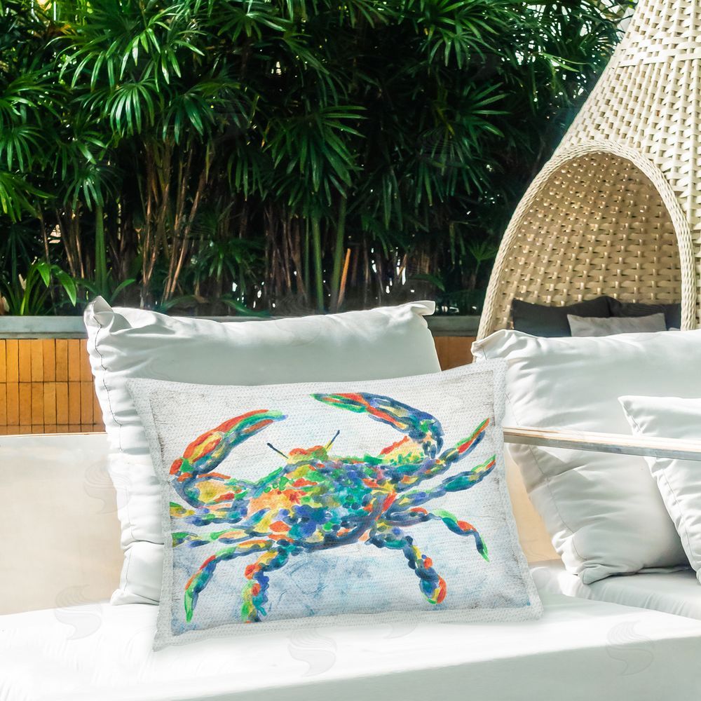 June Erica Vess Modern Hued Crab Outdoor Quick-Dry Polyester Printed Throw Pillow in Back Yard