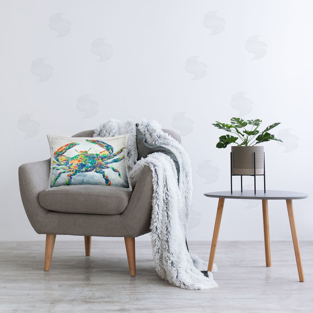 June Erica Vess Modern Hued Crab Printed Plush Polyester Throw Pillow On Chair
