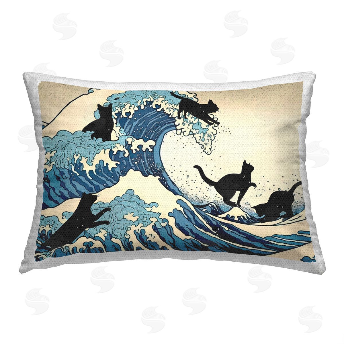 Furry Portraits Cats & Tsunami Wave Outdoor Quick-Dry Polyester Printed Throw Pillow