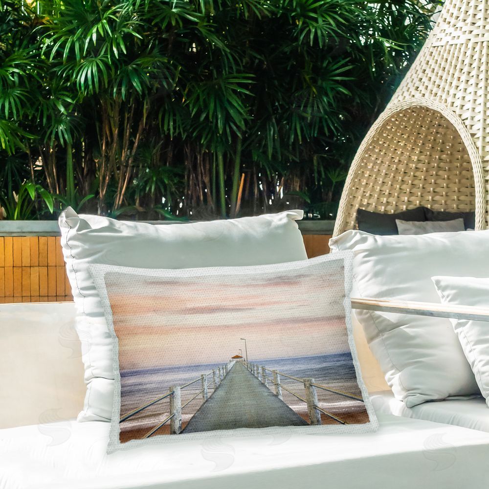 Marcus Prime Boardwalk Ocean Shore Outdoor Quick-Dry Polyester Printed Throw Pillow in Back Yard