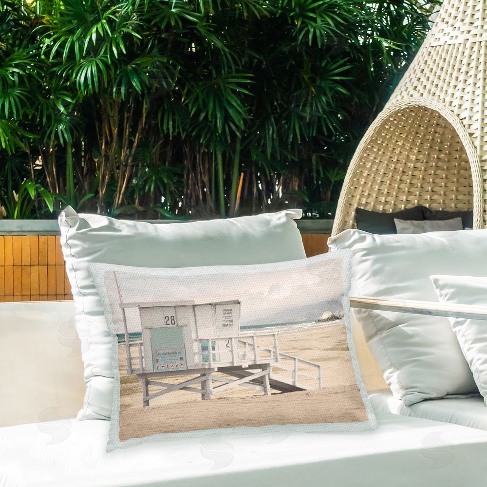 Marcus Prime Coastal Beach Hut Outdoor Quick-Dry Polyester Printed Throw Pillow in Back Yard