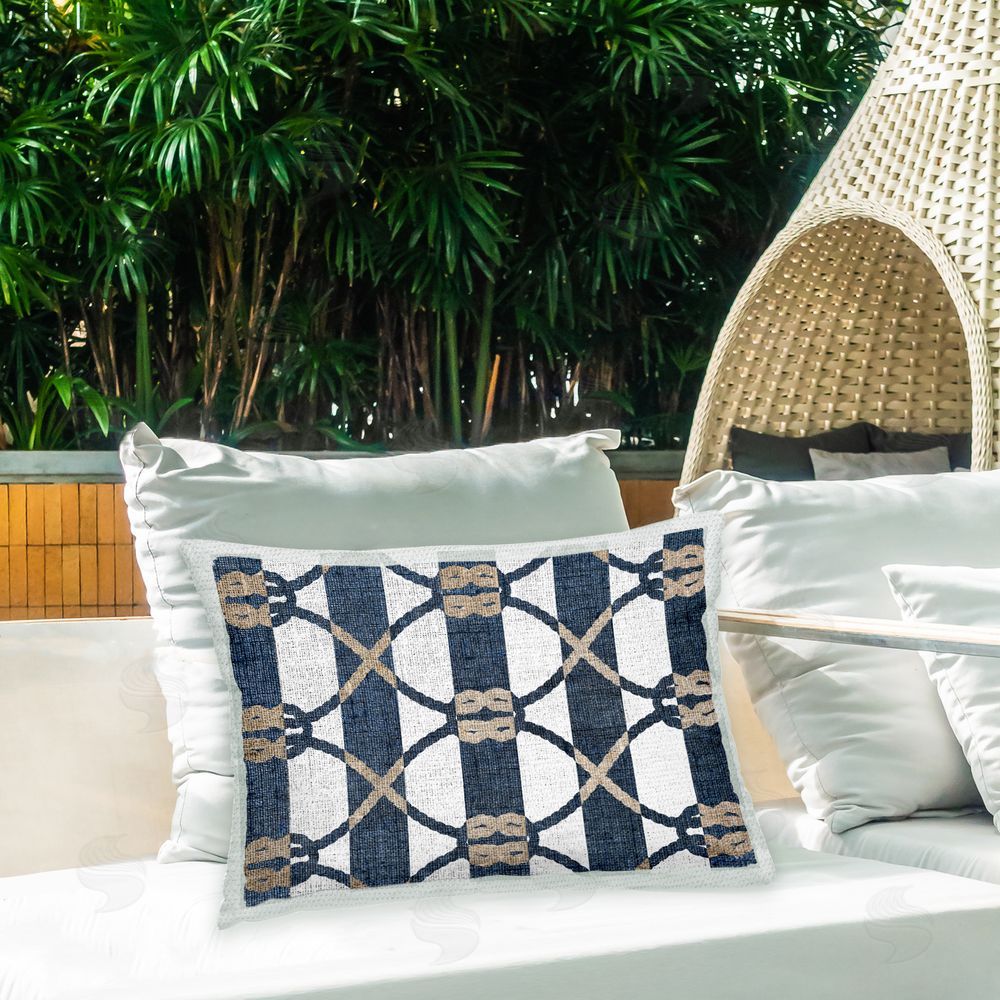 Stupell Studio Maritime Striped Knots Outdoor Quick-Dry Polyester Printed Throw Pillow in Back Yard