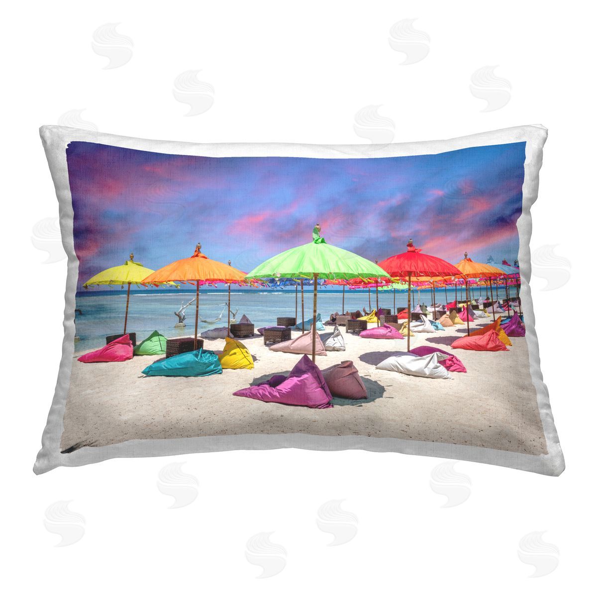 Silver Beach Resort Umbrellas Printed Plush Polyester Throw Pillow