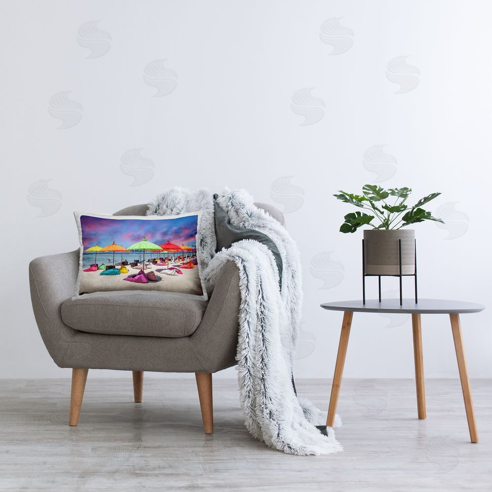 Silver Beach Resort Umbrellas Printed Plush Polyester Throw Pillow On Chair