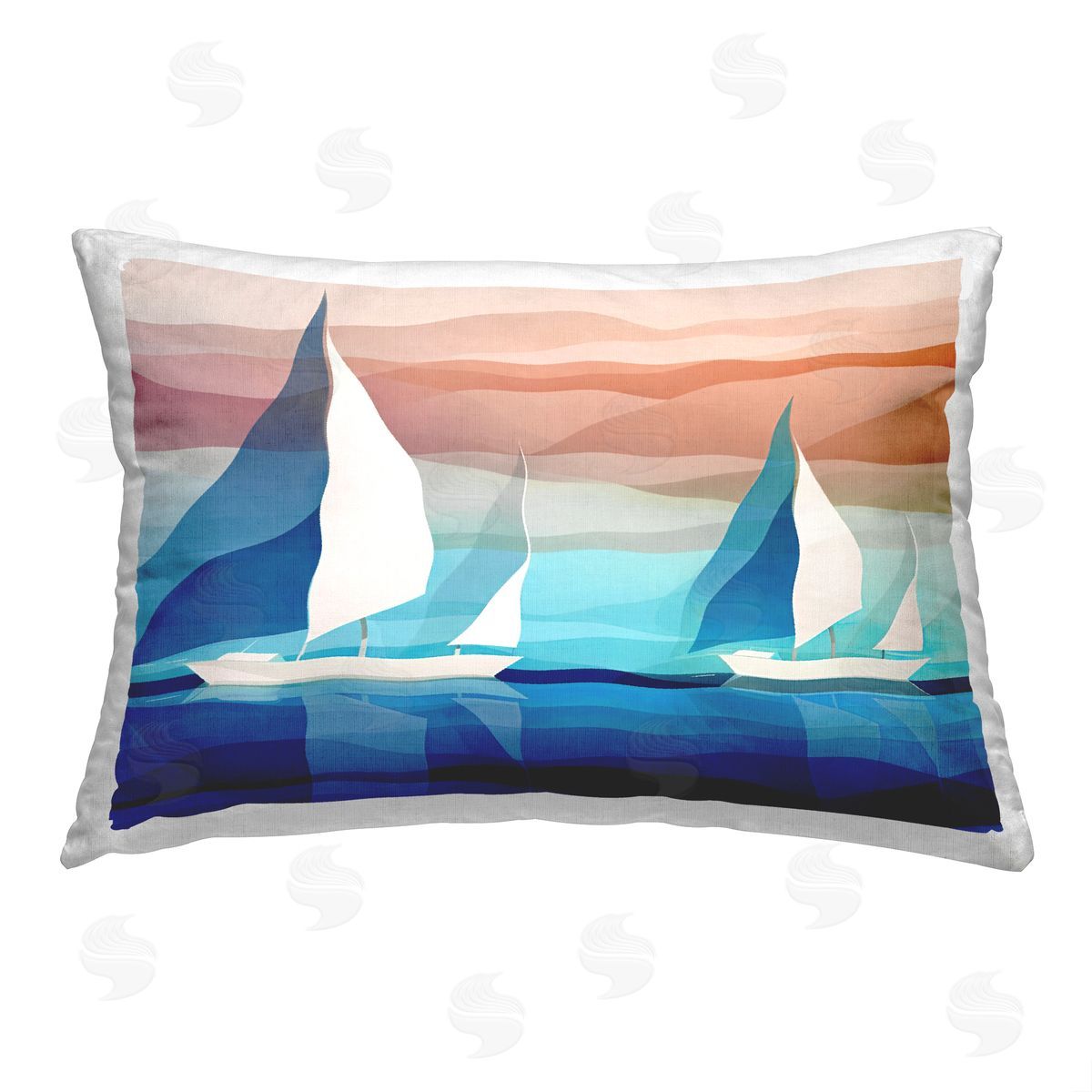 Ziwei Li Blue Geometric Sailboats Printed Plush Polyester Throw Pillow