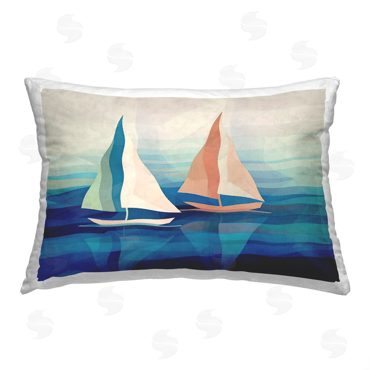 Ziwei Li Modern Sailboat Shapes Printed Plush Polyester Throw Pillow