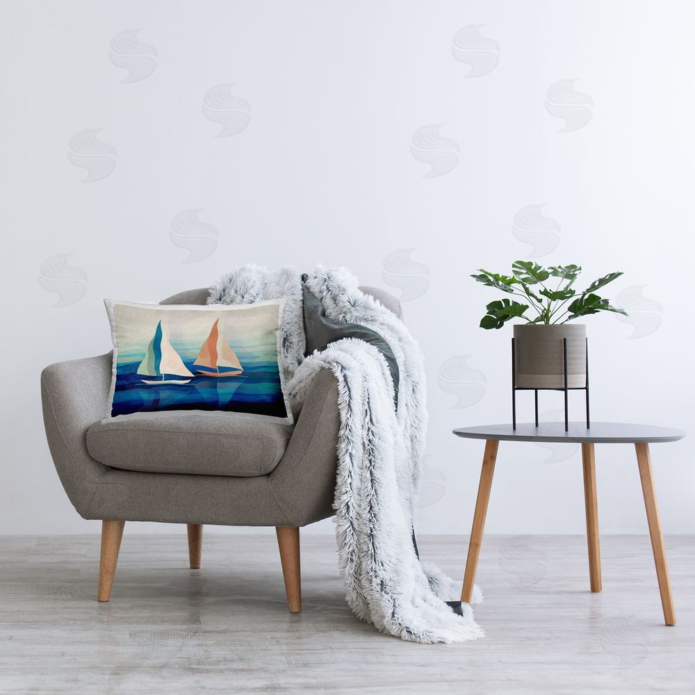 Ziwei Li Modern Sailboat Shapes Printed Plush Polyester Throw Pillow On Chair