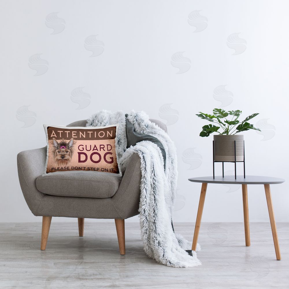 Retro Revivals Collective Attention Guard Dog Phrase Printed Plush Polyester Throw Pillow On Chair