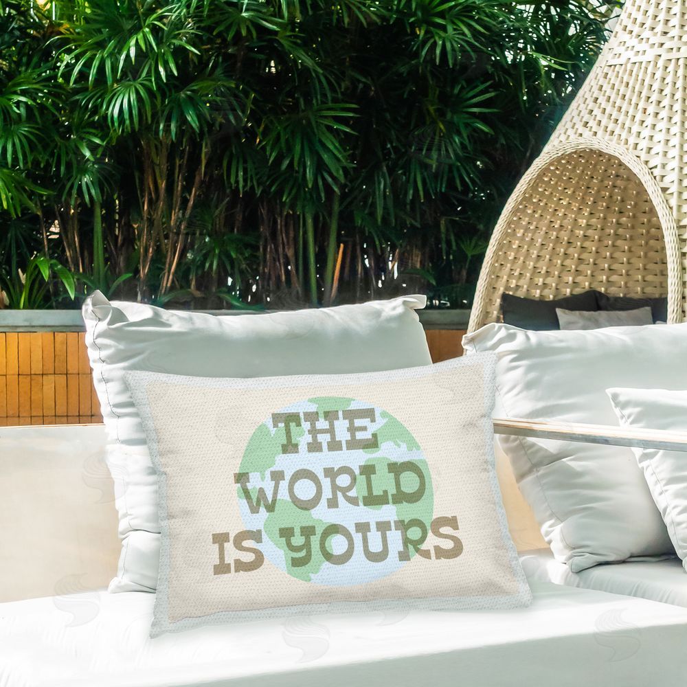 Daphne Polselli Inspirational World Phrase Outdoor Quick-Dry Polyester Printed Throw Pillow in Back Yard