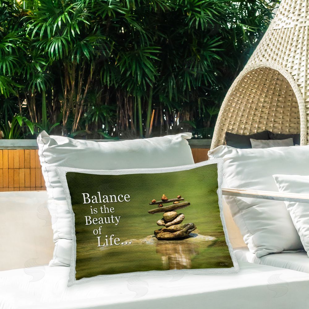 Susie Boyer Beauty of Life Phrase Outdoor Quick-Dry Polyester Printed Throw Pillow in Back Yard