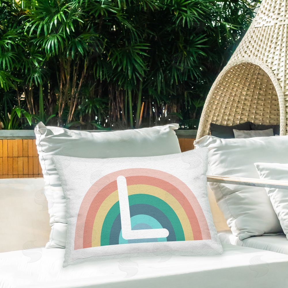 Daphne Polselli Rainbow Initial L Outdoor Quick-Dry Polyester Printed Throw Pillow in Back Yard